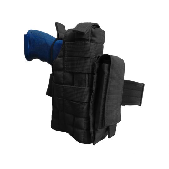 Universal holster with belt adjustment and MOLLE system color black